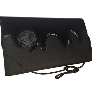 Vintage La Regale Black Cloth & Patent Leather Crossbody Clutch Bag